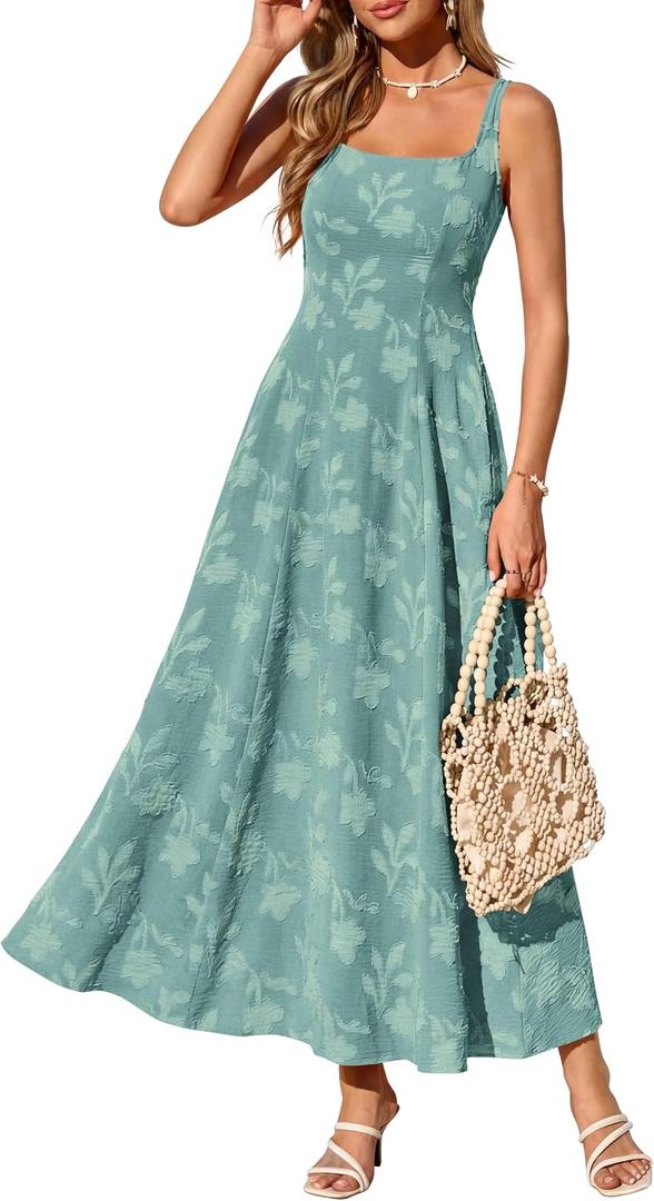 PRETTYGARDEN Womens Summer Dresses 2026 Casual Sleeveless Square Neck Formal Wedding Guest Beach Vacation Boho Maxi Dress (Green, S)