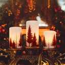 Eldnacele Christmas Flickering Flameless Candles with 6 Hour Timer, Red Christmas Tree Decal Battery Operated Real Wax LED Pillar Candles Home Tabletop Holiday Decor(3Pcs,34/5/6 Inches)