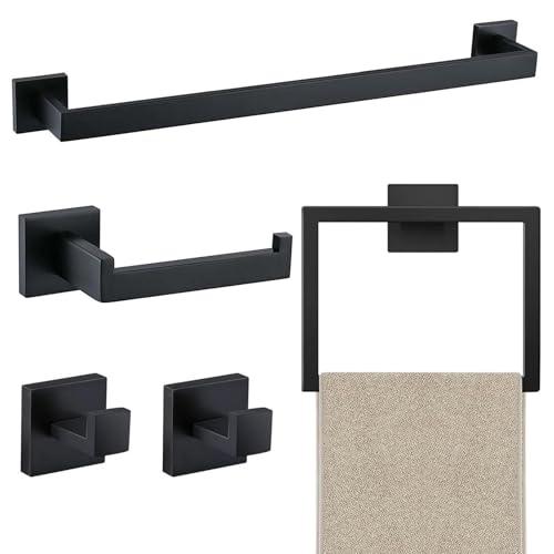JOPOFI 5 Piece Bathroom Towel Bar Set - SUS304 Stainless Steel Bath Towel Holder, 15.7 Inch Towel Racks for Bathroom Wall Mounted, Bathroom Hardware Accessories Set - Matte Black