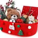FoldTier 1 Pack Christmas Gift Basket Empty 15 x 9.9 x 5.1 Inch Santa Red Christmas Storage Bin with Handles, Woven Cotton Rope Basket for Gifts Holiday Treats Party Supplies, Home Xmas Decorations