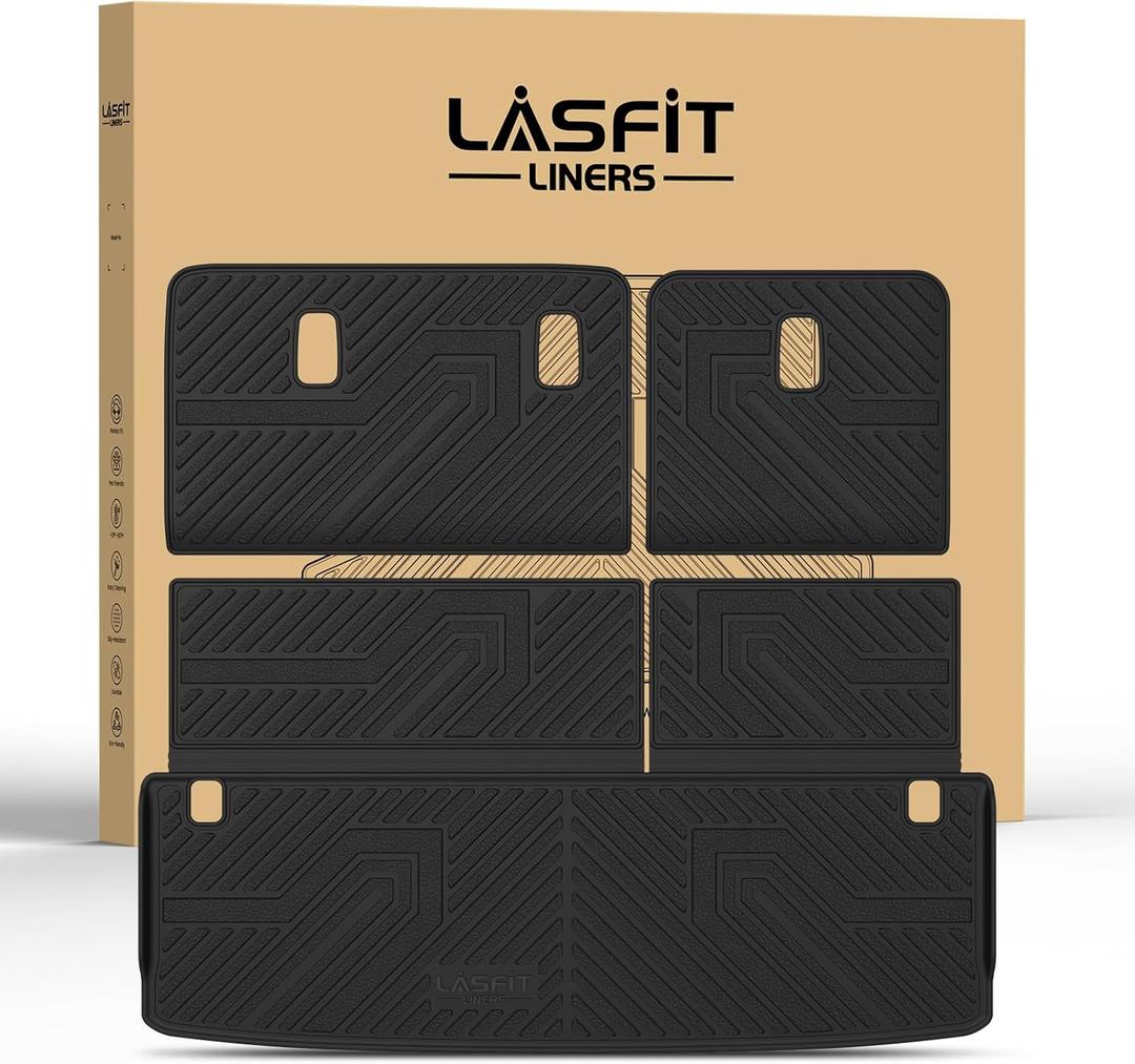 LASFIT Cargo Mat & Backrest Mats for Nissan Armada/Infiniti QX80 2025-2026 7/8 Seats, All Weather TPE Custom Fit Easy Clean Durable No-Curling Trunk Mat for Armada & QX80 2025-2026, Black