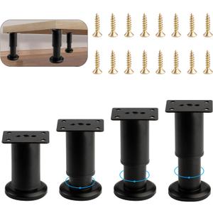 4 Pack Adjustable Furniture Legs - Heavy Duty Metal Support Feet 3.15"-4.7" Height Range, Universal Replacement Legs for Cabinets, Tables, Sofa, Shelves & Dressers (Black)
