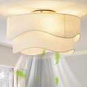 Flush Mount Ceiling Fan with Lights, 20" Low Profile Boho Ceiling Fan with Light Remote Control, Caged with 6 Speeds for Bedroom, Nursery, Living Room (Beige)