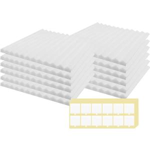 SK Studio 50 Pack Acoustic Foam Panels, 12"x12"x1" Wedge Sound Absorbing Panels High Density Fire Resistant Sound Proof Padding with 60 PCS Adhesives for Record Studio, KTV, Office, Garage, White
