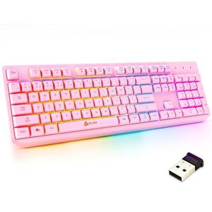 KLIM Chroma Pink Wireless Keyboard – RGB Backlit, Rechargeable Battery, Wireless Keyboard with Water-Resistant Durable Design, Compatible with PC, Mac, PS4, PS5