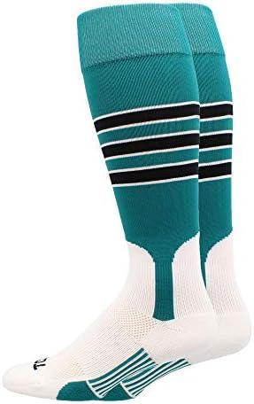 MadSportsStuff Baseball and Softball Stirrup Socks with Stripes Featheredge for Boys Girls Men Women Youth Adult Teams, (Teal/ Black/ White, Large)