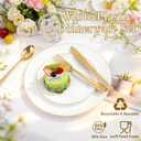 Festiva 176Pcs White and Gold Plastic Plates - White with Gold Rim Fall Dinnerware Set - 25Guest include Plates Cups Cutlery Napkins for Birthday Party&Wedding& Easter