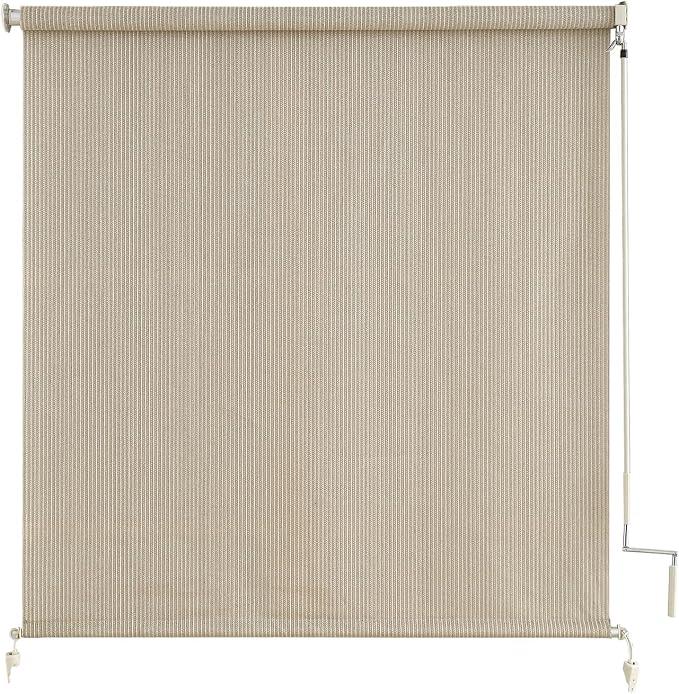 sunoff Outdoor Roller Shades, Cordless Patio Roller Up Blinds with Shade Cloth for Porch Gazebo Pergola Balcony Backyard, Sesame, 36" Wx72 H