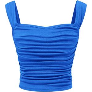OYOANGLE Girl's Sleeveless Square Neck Cute Tops Wide Straps Ruched Solid Crop Tank Top Summer Clothes 12Y