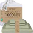 Threadmill Luxury Supima Cotton Sheets, Luxury 1000 Thread Count Soft 100% Cotton Sheets for Queen Size Bed, 4 Pc Sage Green Bed Sheets Queen Set, 5-Star Hotel Quality Deep Pocket Bed Sheets Set