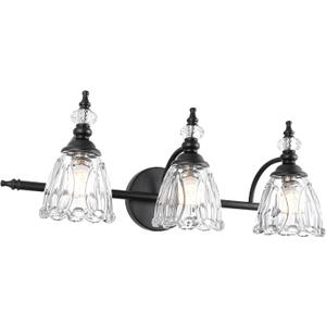 Matte Black Bathroom Vanity Light, Farmhouse Bathroom Light Fixtures Over Mirror, 3 Light Vanity Lighting Fixtures, Flower Glass Shade Wall Sconce Lighting