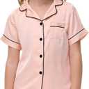 Veseacky Match With Family Satin Pajamas Holiday Homewear Satin Silk Button Down PJ Set (150)