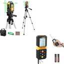 PREXISO 135Ft Rechargeable Mini Laser Measurement Tool & PREXISO 360 Laser Level with Tripod, 100Ft Self Leveling Cross Line Laser Level with Green Glasses, Portable Bag, 4 AA Batteries