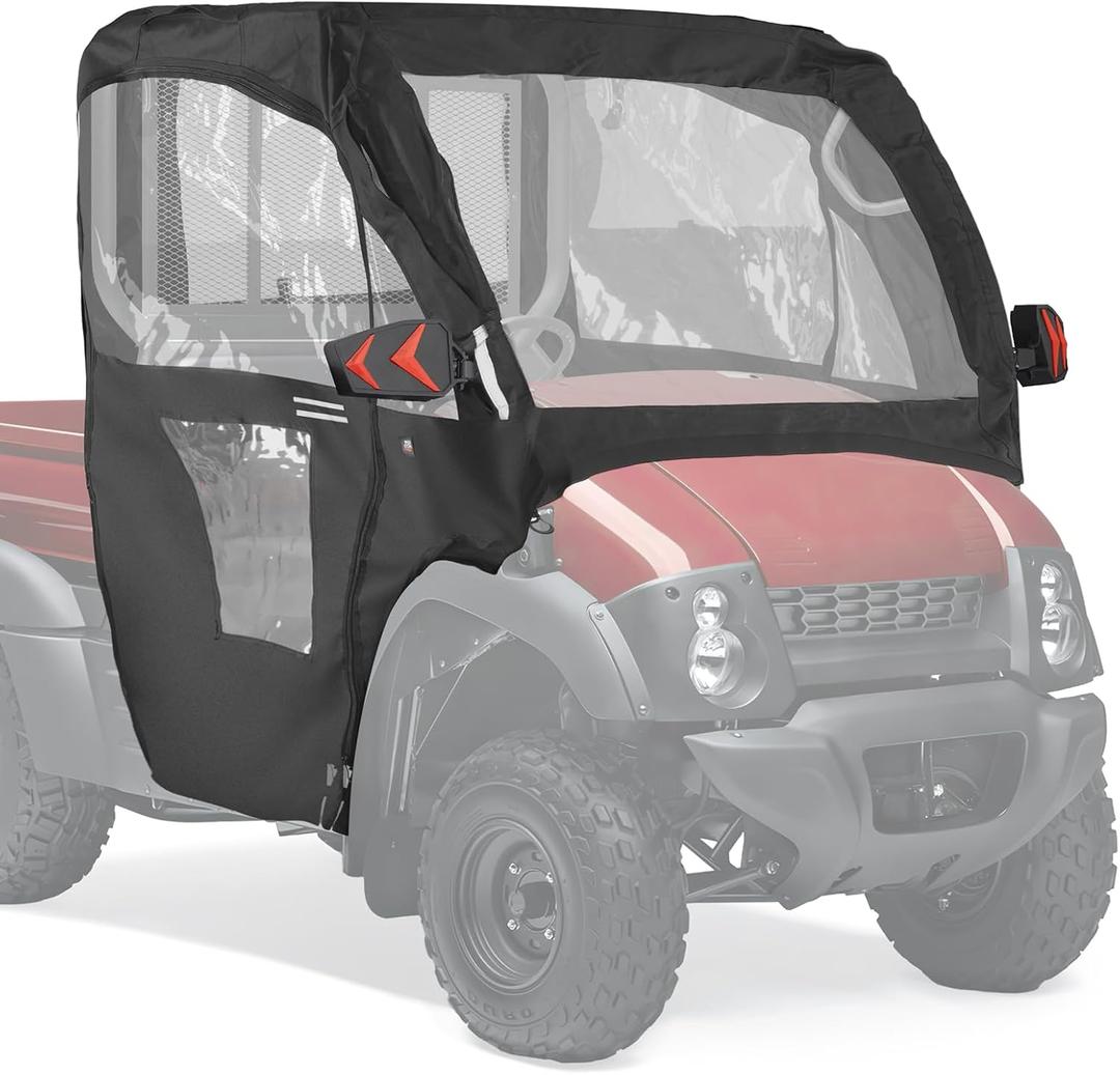 KEMIMOTO PVC UTV Cab Enclosure Compatible with Kawasaki Mule 600 610 4x4 XC SE CAMO 2005-2016 Roll Up/Down Windshield Soft Cab Canopy Cover Fit Side Mirrors Heavy Duty Cabin Enclosure Kit