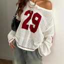 Verdusa Women's Y2k Crochet Tops Jersey Shirts Graphic Going Out Summer Outfits Oversized Streetwear Plus White 3X-Large Plus (Beige, XL)