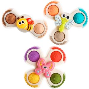ALASOU 3PCS Pop Suction Cup Spinner Sensory Airplane Travel Toys for 1 Year Old Boy Girl Infant Toddlers|Novelty Spinning Tops 12 18 Months|1 2 Year Old Boy Birthday Gift|Baby Bath Toy Kids Ages 1-3