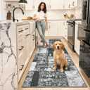 LOCHAS Washable Runner Rugs for Hallway, 2x6 Non Sip Kitchen Rug Runner for Bedroom Entryway Laundry Room, Long Abstract Runner Carpet for Bedside Floor, Black Grey Geometric Vintage Decor