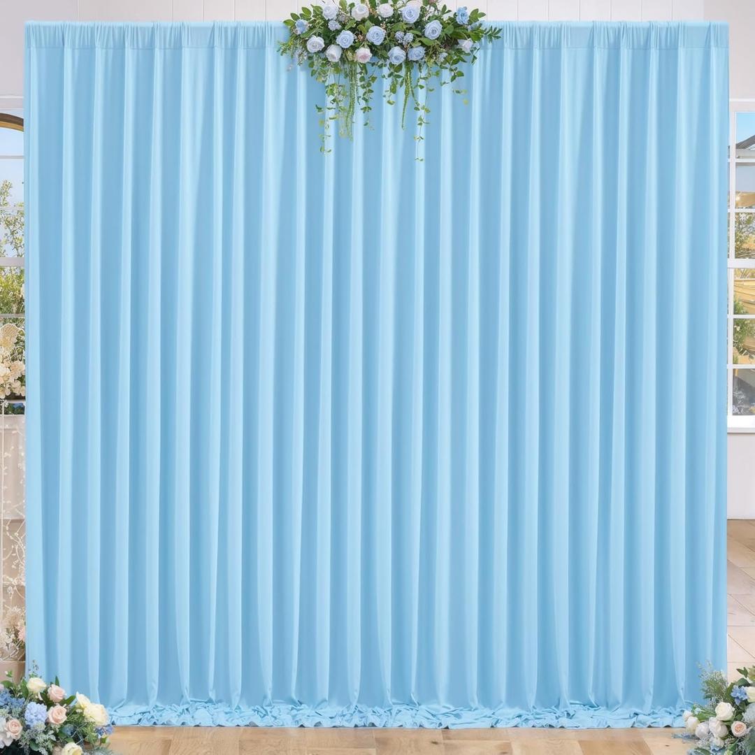 8 x 10ft Baby Blue Backdrop Curtains for Baby Shower, Wrinkle Free Polyester Drapes for Backdrop Light Blue Photo Background Soft Fabric Back Drop for Birthday Wedding Party Decoration 2 Panels
