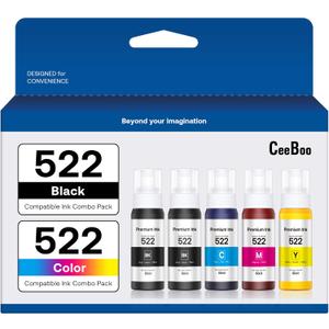 CEEBOO 522 High Capacity (5 Bottles) Refill Ink Bottle Replacement for Epson Compatible 522 Ink Refill Bottles (Not Sublimation Ink) Use for EcoTank ET-2803 ET-2800 ET-2720 ET-4800 Printer