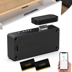 eLinkSmart Smart Cabinet Lock, Hidden No Drill Adhesive Magnetic Baby Proofing Child Proof Drawer Locks, Keyless RFID Bluetooth Cabinet Locks for Adults File Kitchen Cupboard Closet Liquor - Black