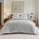 Stripe Channel Luxury Velvet Quilt Set Queen Size, Frost Gray
Ultra Soft Velvet Bedding Set, Lightweight Comforter, Oversized Bedspread Coverlet for All Season, with 2 Matching Shams