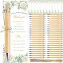50 Sets Eucalyptus Leaves Baby Shower Ballpoint Pen Gifts Bulk for 50 Guest Wood Bamboo Pens Thank You Cards Retractable Oh Baby Pens Sage Green Flower Party Favors Decor