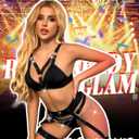 Sexy Lingerie Set For Women With Strappy Bra Underwire Panty Set With Chainand Garter Belt with Thong 5 Piece (Black, L)