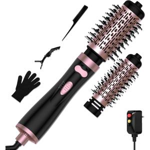 3 in 1 Rotating Hair Dryer Brush, Auto Rotating Blow Dryer Brush Spinning with 2 Brushes (2" & 1.5"), Negative Ionic Brush Blow Dryer, Round Brush Blow Dryer Volumize Curling 100-120V