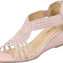 PIZZ ANNU Women's Diana Low Wedge Sandals Sparkly Rhinestone Open Toe Fashion Dress Shoes for Woman Lady in Bridal Dance Evening