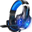 BENGOO G9000 Stereo Gaming Headset for PS4 PC Xbox One PS5 Controller, Noise Cancelling Over Ear Headphones with Mic, LED Light, 7.1 Surround Sound, Soft Memory Earmuffs for Nintendo Xbox Series X|S (Blue)
