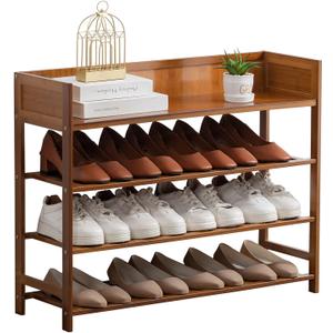 Bamboo Shoe Rack Organizer, 4 Tier Shoe Shelf Storage Organizer, for Entryway, Hallway, and Closet (Brown-31.5)
