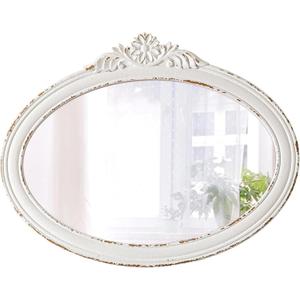 Rustic Oval Mirrors for Wall 18 X 24 Inch, Hanging Distressed White Oval Mirror Bathroom, Wooden Framed Farmhouse Mirrors for Wall Decor, Vintage Mirror with Carved Flower for Entryway