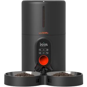 WOPET Automatic Cat Feeders 2 Cats, (5 ) Timed Cat Food Dispenser with Stainless Steel Bowl, Programmable 1-6 Meals Control, Dual Power Supply Auto Pet Feeder for Cats and Dogs (Black)