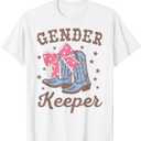 Boots Or Bows Gender Keeper of The Gender Reveal Family T-Shirt (White, XL)