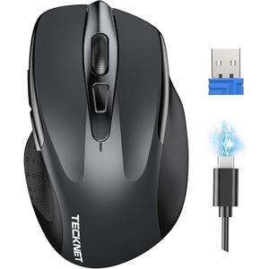 TECKNET Rechargeable Wireless Mouse, 2.4G Computer Mouse Cordless with USB Receiver, 4800DPI Adjustable Wireless Ergonomic Mouse for Laptop PC Windows Mac OS, Silent Click, Grey