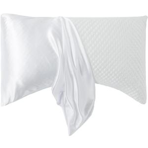 HOMBYS Curved Pillow Cases Queen Size 2 Pack Side Sleeper Pillowcase (97% Polyester, 3% Spandex ) Cover with Zipper-Smooth, Soft and Breathable for Hot Sleepers Hair and Skin (Queen-20 x30, White)