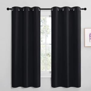 NICETOWN Bathroom Blackout Thermal Curtains and Drapes, Black Solid Thermal Insulated Grommet Blackout Drapery Panels for Window (2 Panels, 42 inches Wide by 68 inches Long, Black)