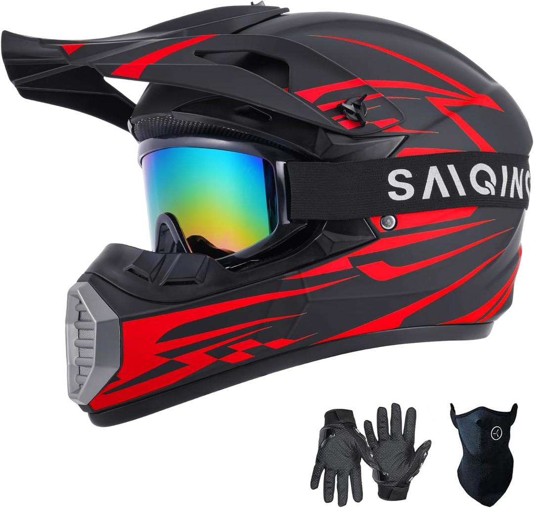 SanQing Youth Kids Motorcycle Helmet DOT Approved-Lightweight Full Face Dirt Bike Helmet for ATV Off-Road Motocross Four Wheeler Street Riding Boys Girls, with Gloves,Goggles,Face Shield, Large