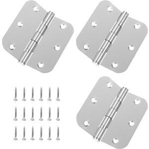 3.5 Inch Ball Bearing Door Hinges 3 Pack, Stainless Steel Rounded Door Hinges, 5/8 Radius Silver Stainless Steel Interior Door Hinge, Replacement Door Interior Metal Hardwares