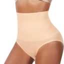 Tummy Control Underwear Women Seamless High Waisted Shapewear Panties (Beige, M)