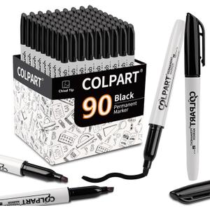 Chisel Tip Black Permanent Marker Pens - Permanent Markers Bulk of 90 Pack Waterproof,Fade-resistant,Quick Drying Black Markers Permanent Work On Wood, Metal, Stone, Glass For Office School Home