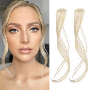 Flufymooz Side Air Bangs,2PCS Clip in Bangs Front Side Bangs Set Long Temples Bangs Hair Clip on Fringe Bangs with Temples Synthetic Long Dragon beard Bangs Hair 12 inch Light Blonde