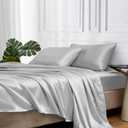 MR&HM Satin Bed Sheets, Queen Size Sheets Set, 4 Pcs Silky Bedding Set with 15 Inches Deep Pocket for Mattress (Queen, Silver Grey)