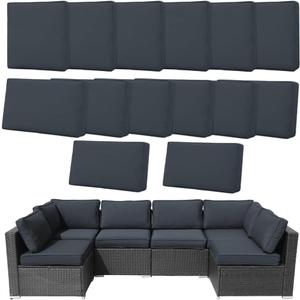 Frxeyaliz 14Pcs Outdoor Cushion Covers Replacement Washable w/ Zipper for 6-Seaters Sofa Patio Slipcovers Set Seat and Back Covers Only-23.6x23.6x4inch, Black