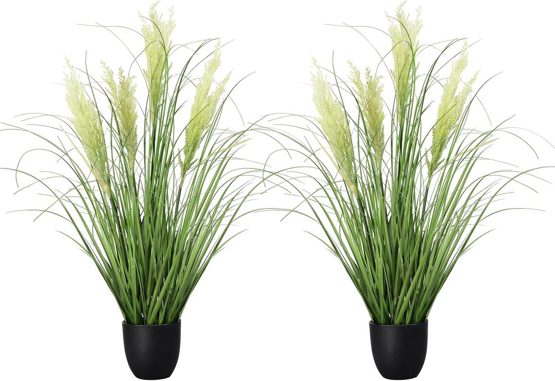 3ft 2-Pack Artificial Plants Onion Grass,35 in Fake Shrubs Wheat Grass in Pot, for Indoor Outdoor Garden Office Home Decor, Faux Plant Greenery, Green