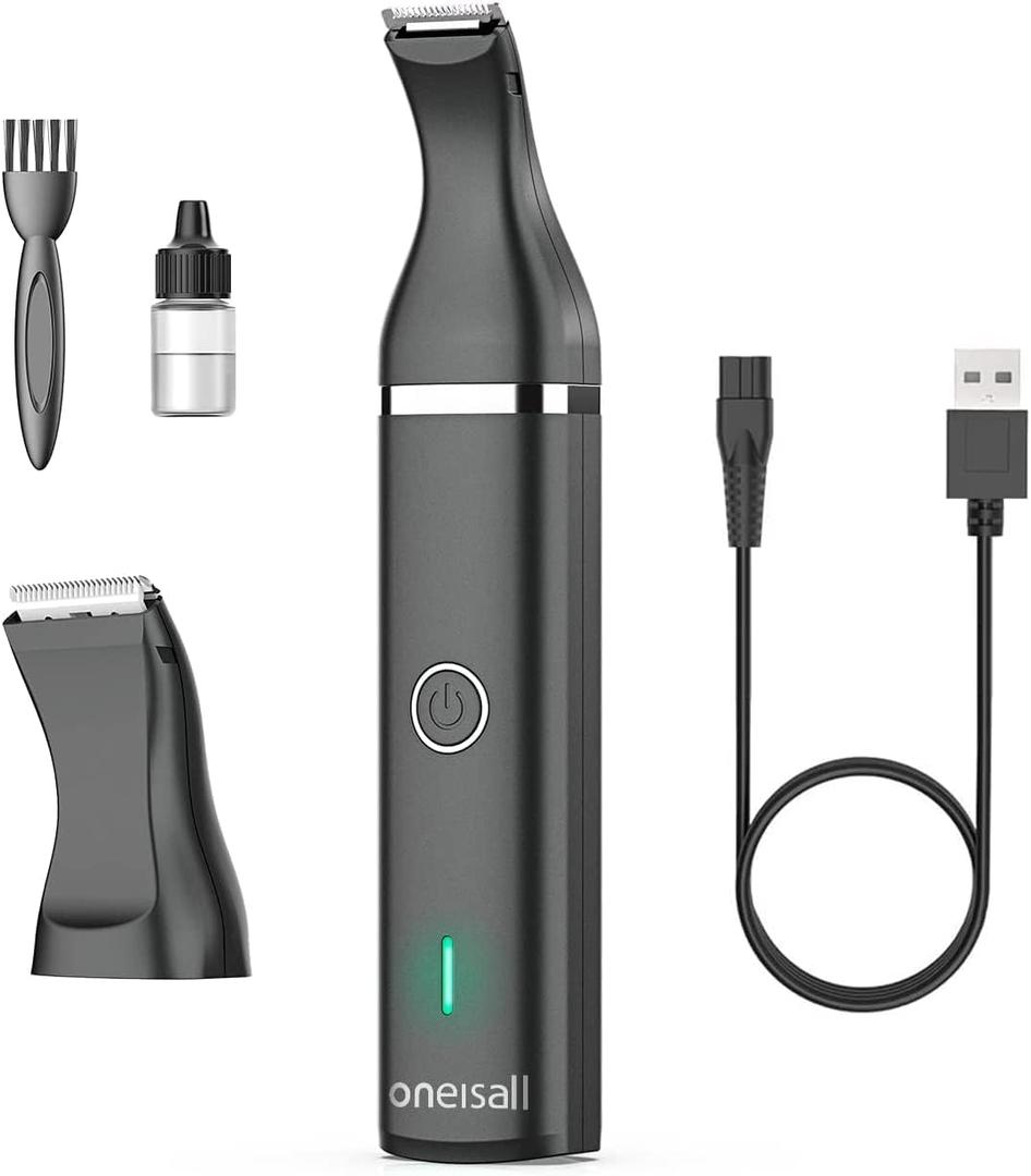 oneisall Dog Clippers with Double Blades,Cordless Small Pet Hair Grooming Trimmer,Low Noise for Trimming Dog's Hair Around Paws, Eyes, Ears, Face, Rump (Black)