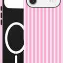 Magnetic Striped Phone Case for iPhone Air, Compatible with MagSafe, Cute Pink Aesthetic Stripe Soft TPU and Hard PC Shockproof Protective Phone Cover for Women Girls-Shiny