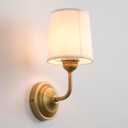 Vintage Fabric Wall Sconce with Funnel White Cloth Shade, E26 Hardwired Indoor 1-Light Wall Mounted Lamp Fixture for Living Room Bedroom Dining Room Hallway
