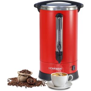 HOMOKUS Commercial Coffee Urn,120 Cup Commercial Coffee Maker,18L Double Wall Stainless Steel Large Hot Coffee Dispenser Hot Water Urn,1500W Quick Brew Electric Coffee Percolator (Red)