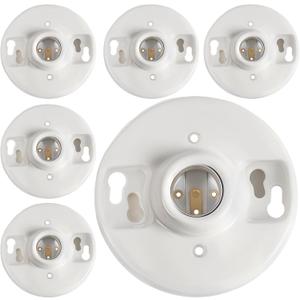 6 Pcs E26 Medium Base Ceiling Lamp Holder Keyless Light Sockets White Bulb Socket Incandescent Fluorescent CFL Lamp Holder 660w 250v (Porcelain)